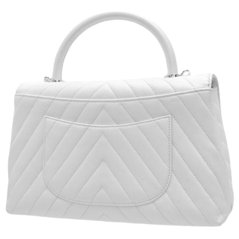 Chanel Coco Shoulder Handle Bag White Chevron